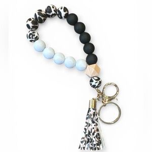 NWT LEOPARD TASSEL BEADED BRACELET KEYCHAIN